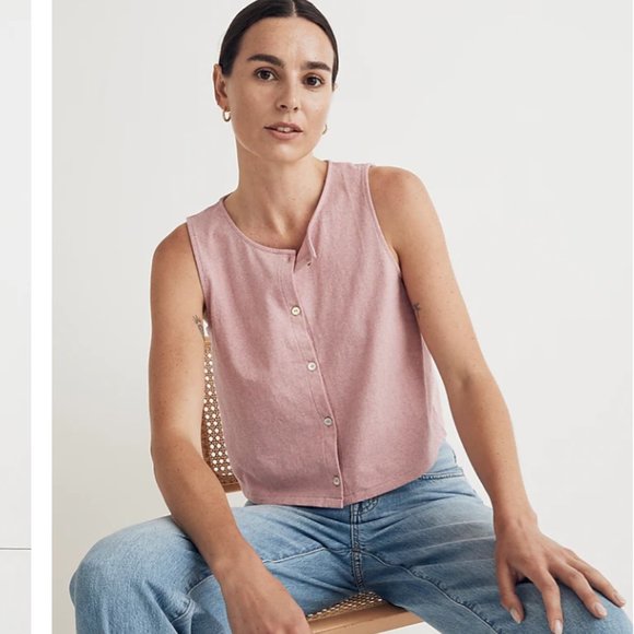 Madewell Button-Front Crewneck Crop Tank Vest - M - Picture 4 of 5